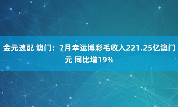 金元速配 澳门：7月幸运博彩毛收入221.25亿澳门元 同比增19%